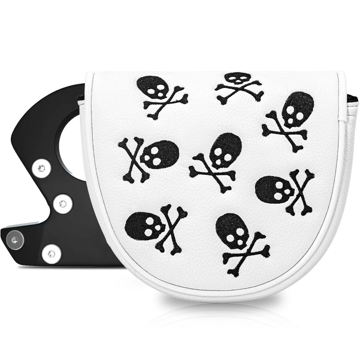 1pc Golf Putter Head Cover, Little Skull Style, Wear-Resistant PU Shell with Fluffy Lining, Cute Cartoon Design, Club Headcover
