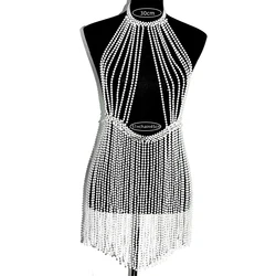 Pearl Fringe Tassel Flapper Body Chain Chest Body Chain Jewelry for Women Teen Girls Handmade Party Backless Dress