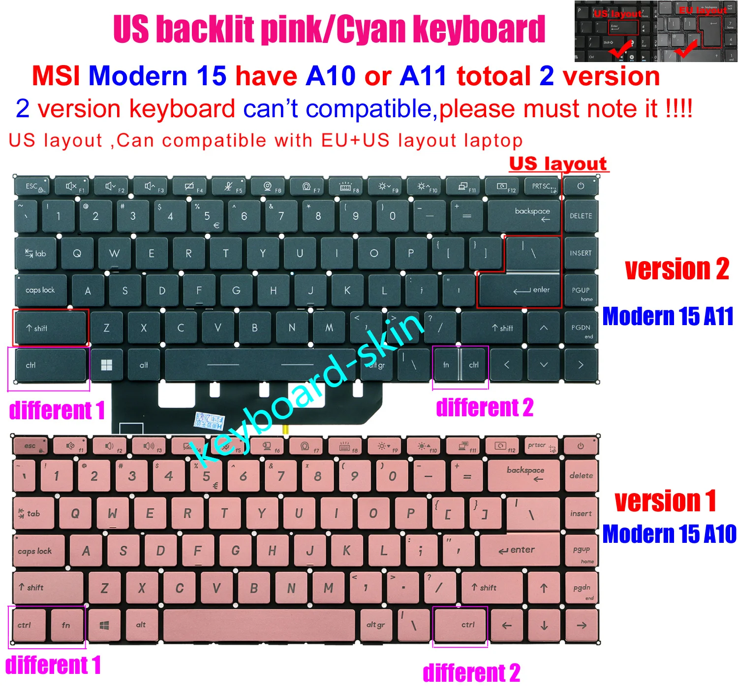 New US backlit keyboard for MSI Modern 15 A10 A10M A10SC A10RB MS-1551 Modern 15 A11 A11M A11MU A11SB MS-1552 laptop