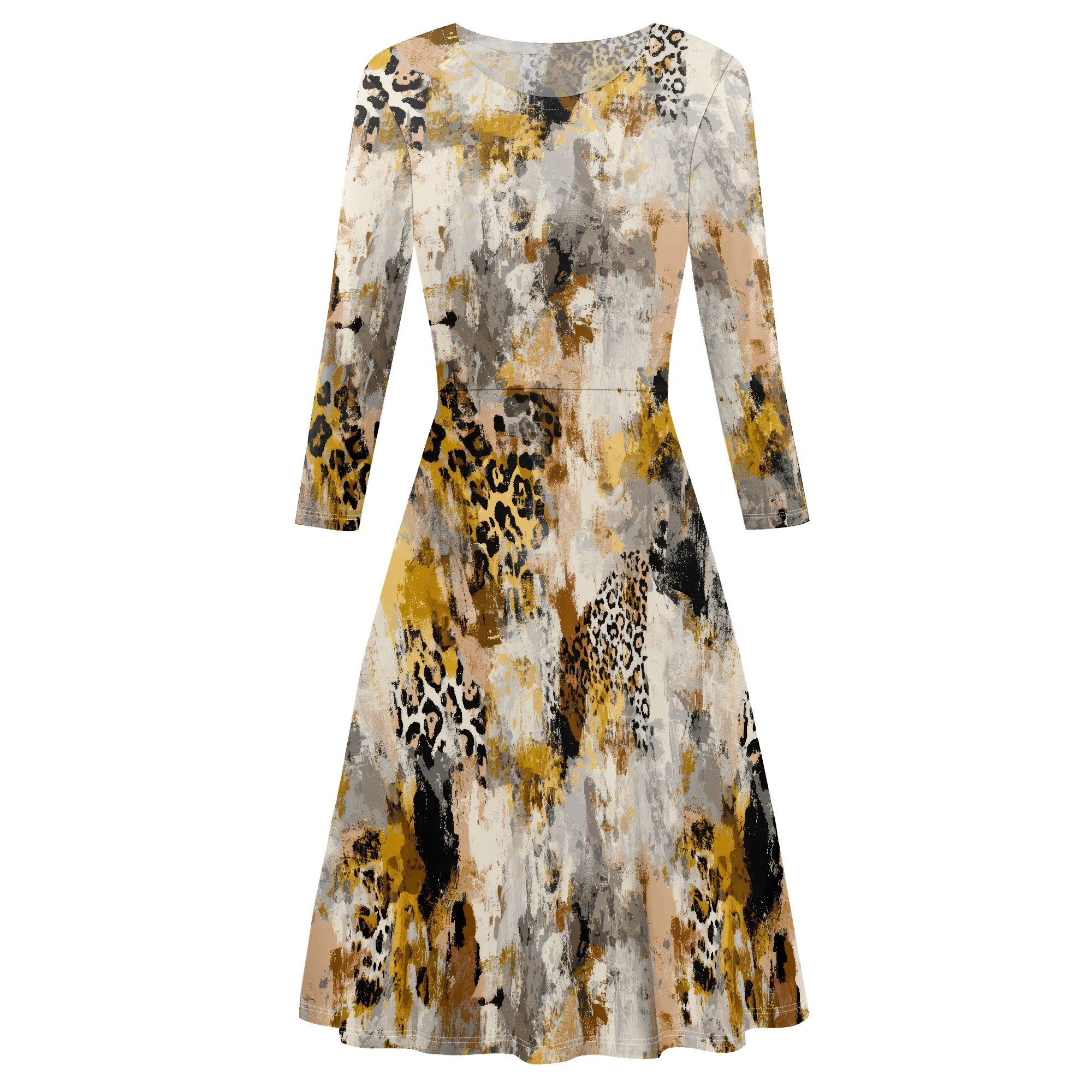 

Boho Long Sleeve Crew Neck Casual Dresses for Women Flowy Semi Formal Fit Midi Dress Floral Print Cocktail Party Sundress