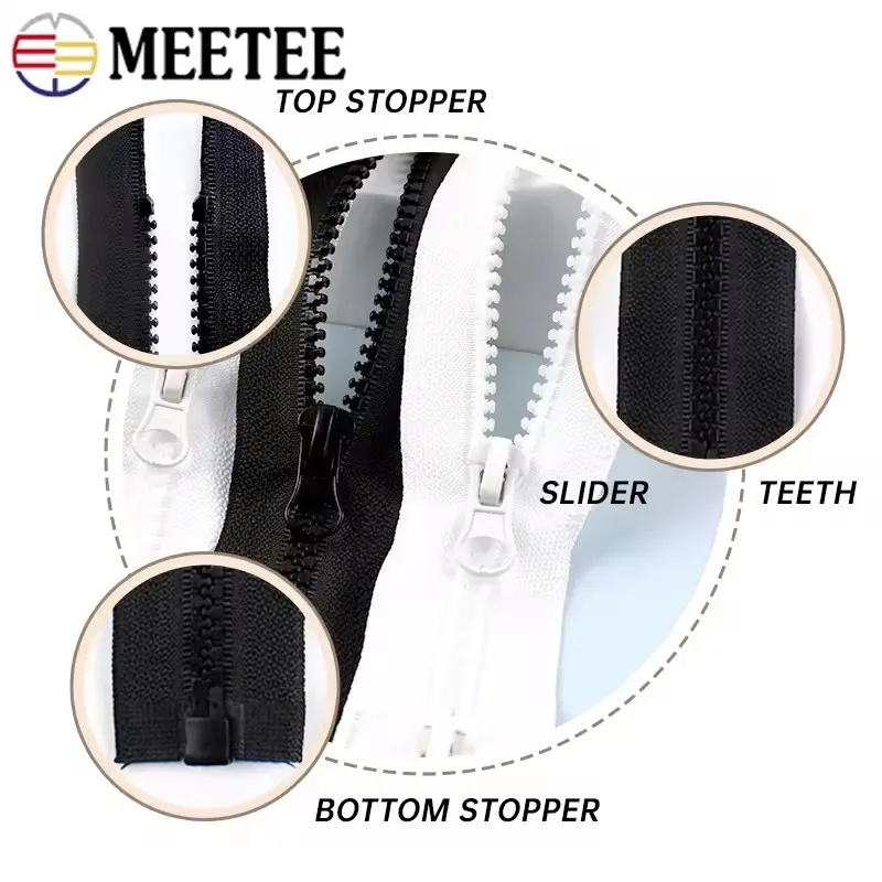 60-300cm 5# 8# Resin Zipper for Sewing Long Open-End Zippers with Single/Double Sliders Tent Coat Clothes Zip Repair Accessories
