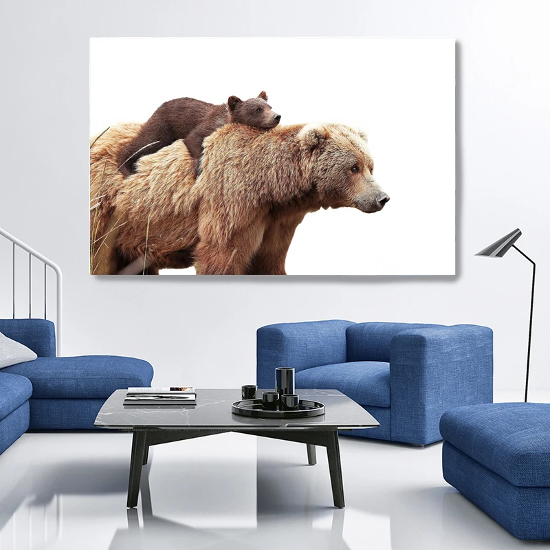 Mother Bear Carrying Cubs Posters and Prints Wildlife Portrait Canvas Painting Wall Art Pictures Home Bar Room Decoration