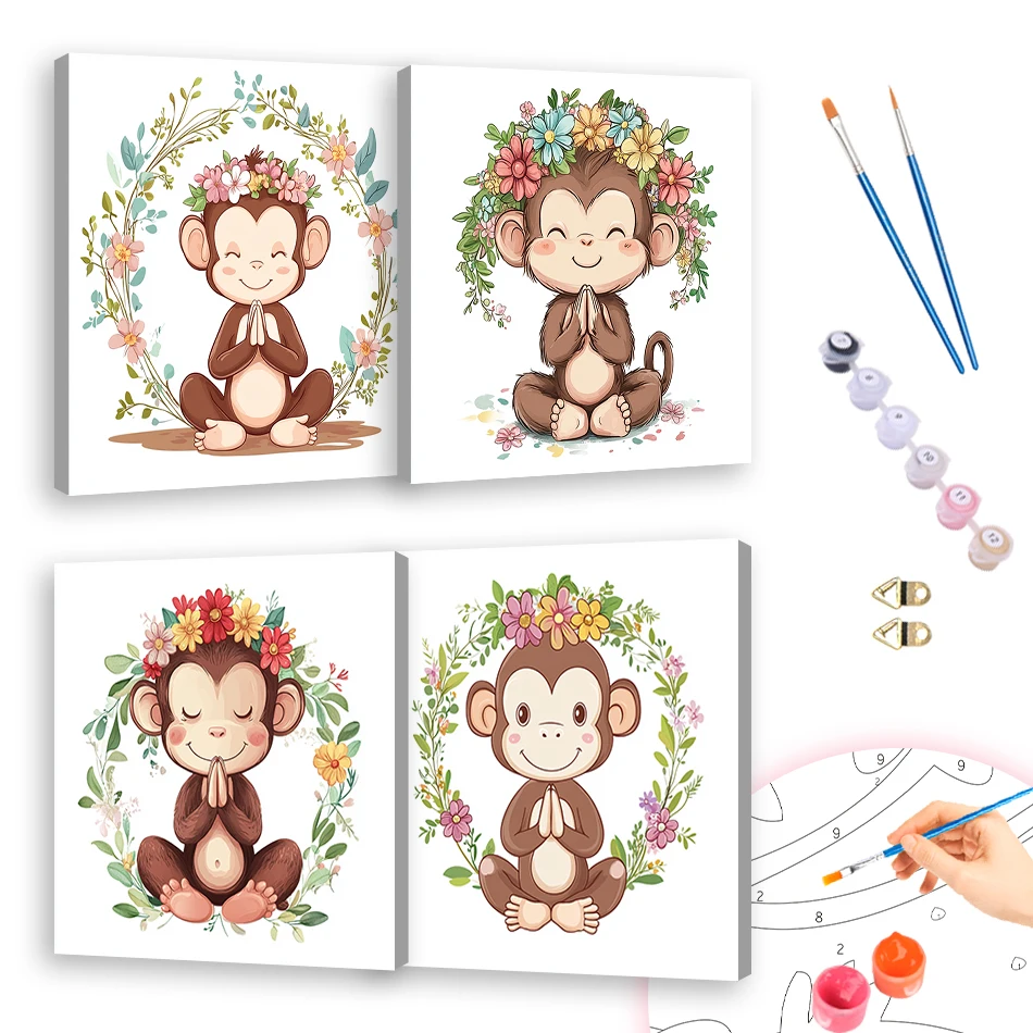 

RUOPOTY Oil Painting By Numbers Monkey cartoon Crafts Supplies Adults 20x20cm ready Frame For Beginner Simple Handmade Wall Art