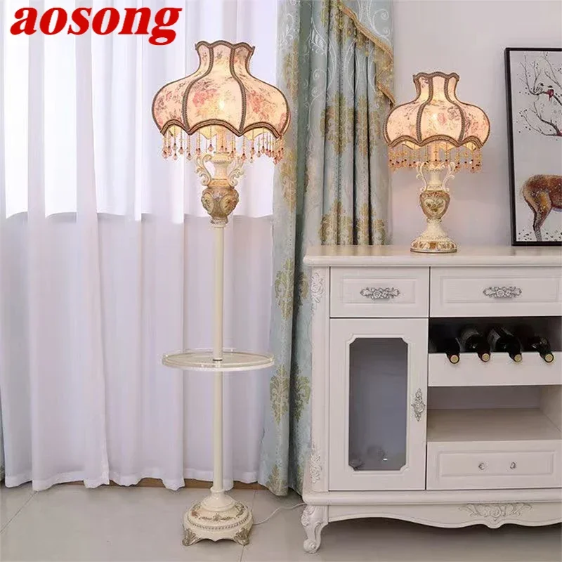 AOSONG European Floor lamp Luxurious Living Room Bedroom Study Villa Hotels LED Warm Creativity Floor lamp Next To Sofa