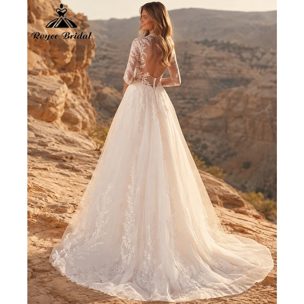 Roycebridal Backless Sexy V Neck Elegant A Line Wedding Dresses 2027 Appliques Beach Bridal Gown Customized Vestido De Novia