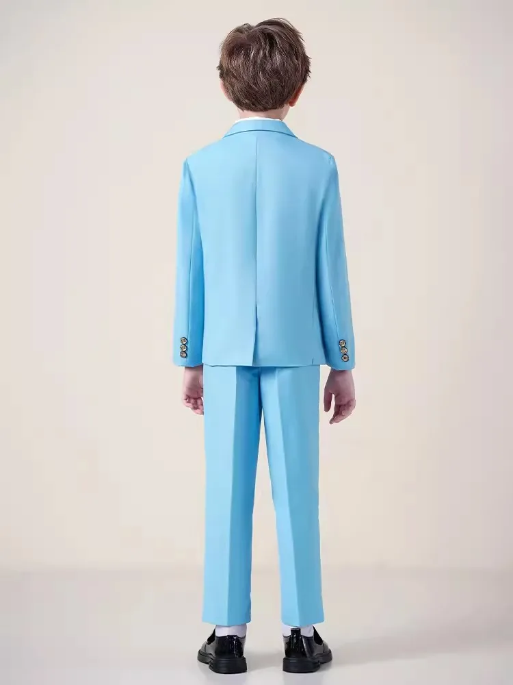 Children Sky Blue Photography Suit Boys Jacket Vest Pants Bowtie 4PS Ceremony Costume Prince Kids Birthday Wedding Tuxedo Dress