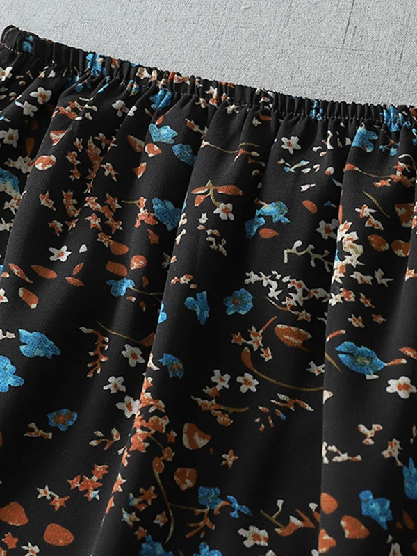 Elegant Floral Print Half Skirt Women's Fashion Spring Summer Slimming Elastic Waist Beautiful Five-Quarter Length A-Line Skirt