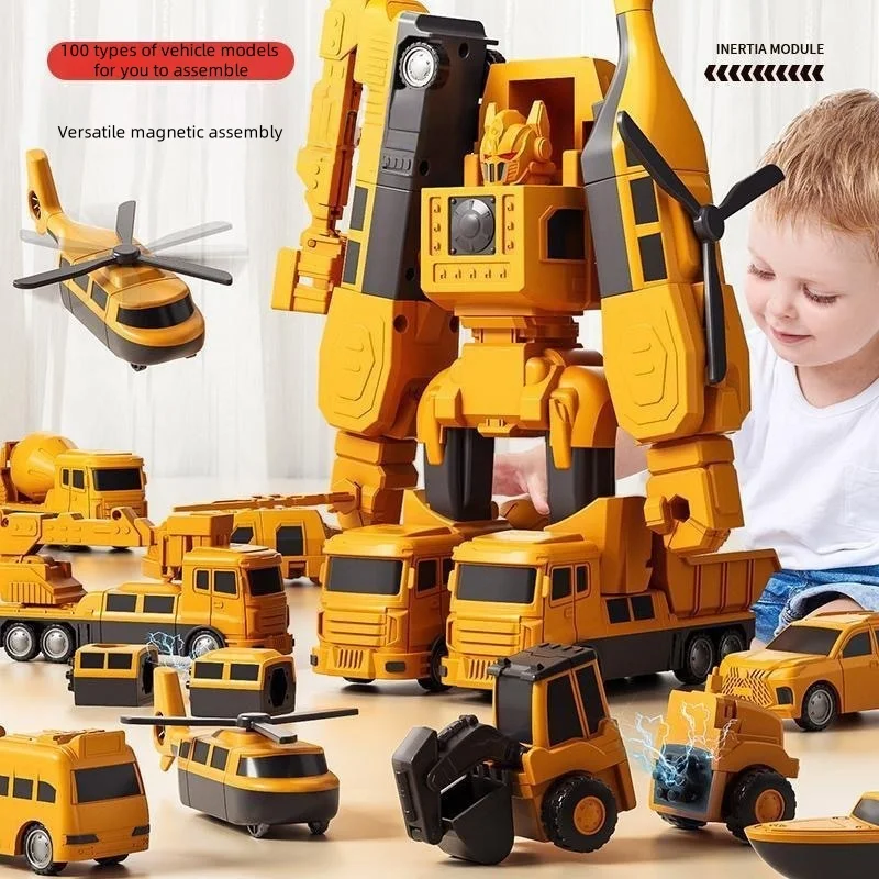 35 Pcs/26 Pcs Magnetic Engineering Car Assembled Toys DIY Building Assembly Construction Vehicles Deformable Robots Puzzle gifts