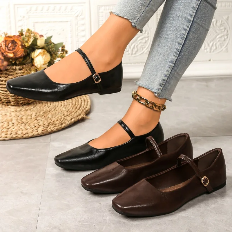 Mary Jane Single Shoes Thick Heel Shoes Elegant Classic Retro Square Toe Comfortable Soft Shallow Cut Low Heel Women's Shoes