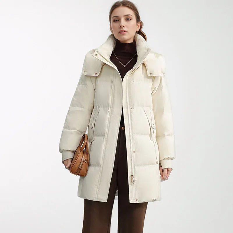Cotton Coat Jacket Women Winter Parkas Mid Length Overcoat Windproof Hooded Jackets Puffer Zipper Thick Outerwear Office Lady