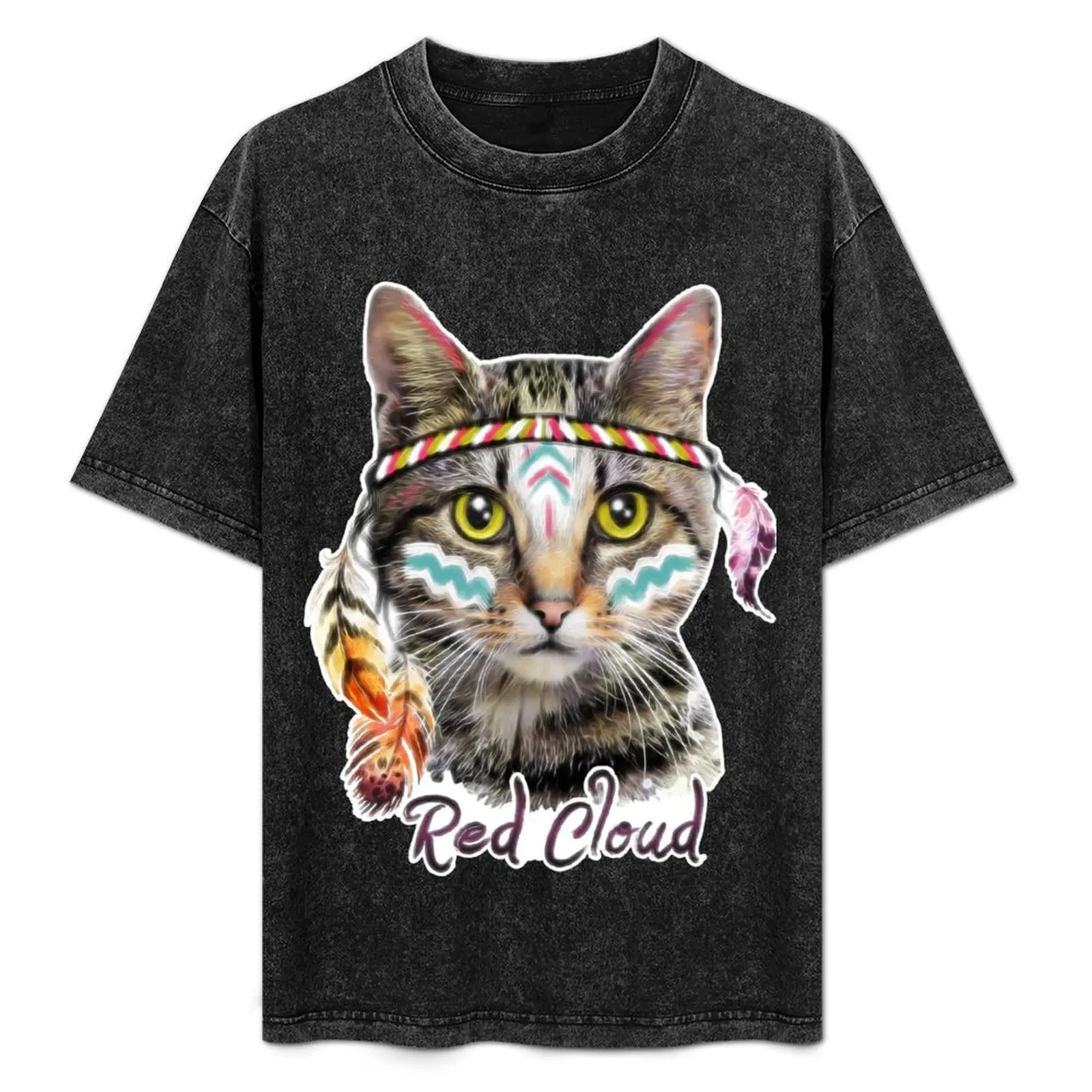 

Indian Chief Feathers Cat Red Cloud T-Shirt cotton t shirt pack cotton t shirts high quality T-Shirt