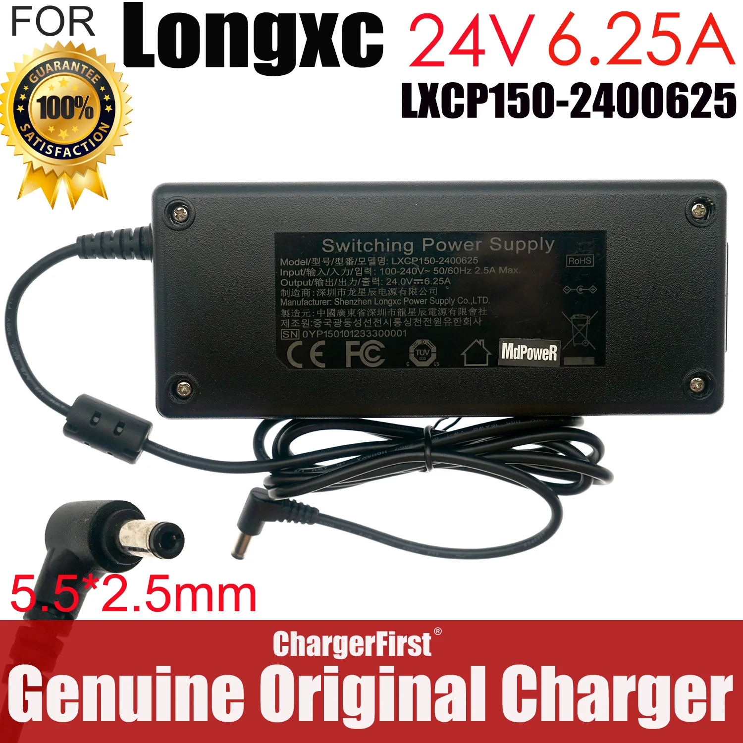 Genuine LongXC LXCP150-2400625 24V 6.25A 150W Medical AC Adapter 5.5x2.5mm for B-Ultrasound Imaging Physiotherapy Equipment