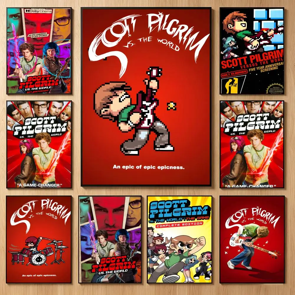 Comedy Movie S-Scott Pilgrim vs the World Poster Classic Self-Adhesive PP Wall Sticker for Living Room Bar Decor Gift