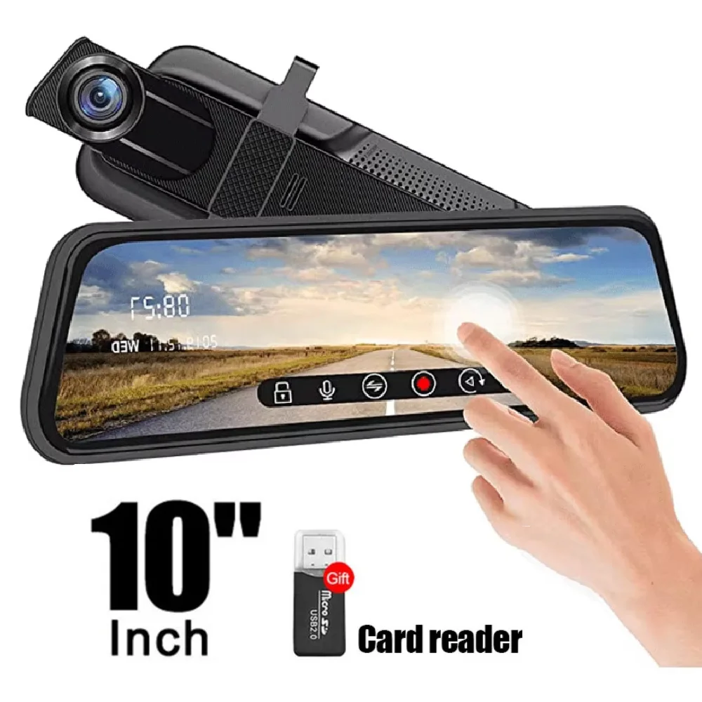 Car Rearview Dash Camera Front Wide 10.0 Inch Full Screen 1080P Auto Lens Cam  Car Recorder Stream Media Auto 4K DVR