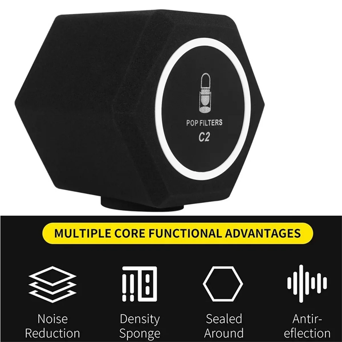 

C2 Microphone Pop-Filter Wind Shield Acoustic for Record Studios Mic Sound-Absorbing Foam Vocal Isolation Ball