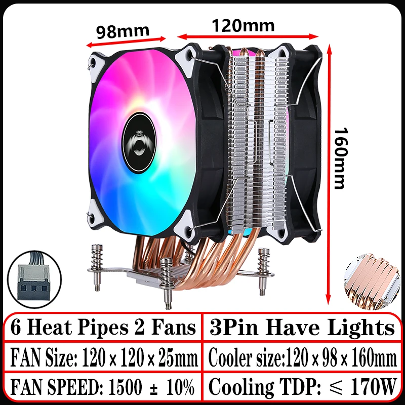 6Heat pipes 2Fan3pin