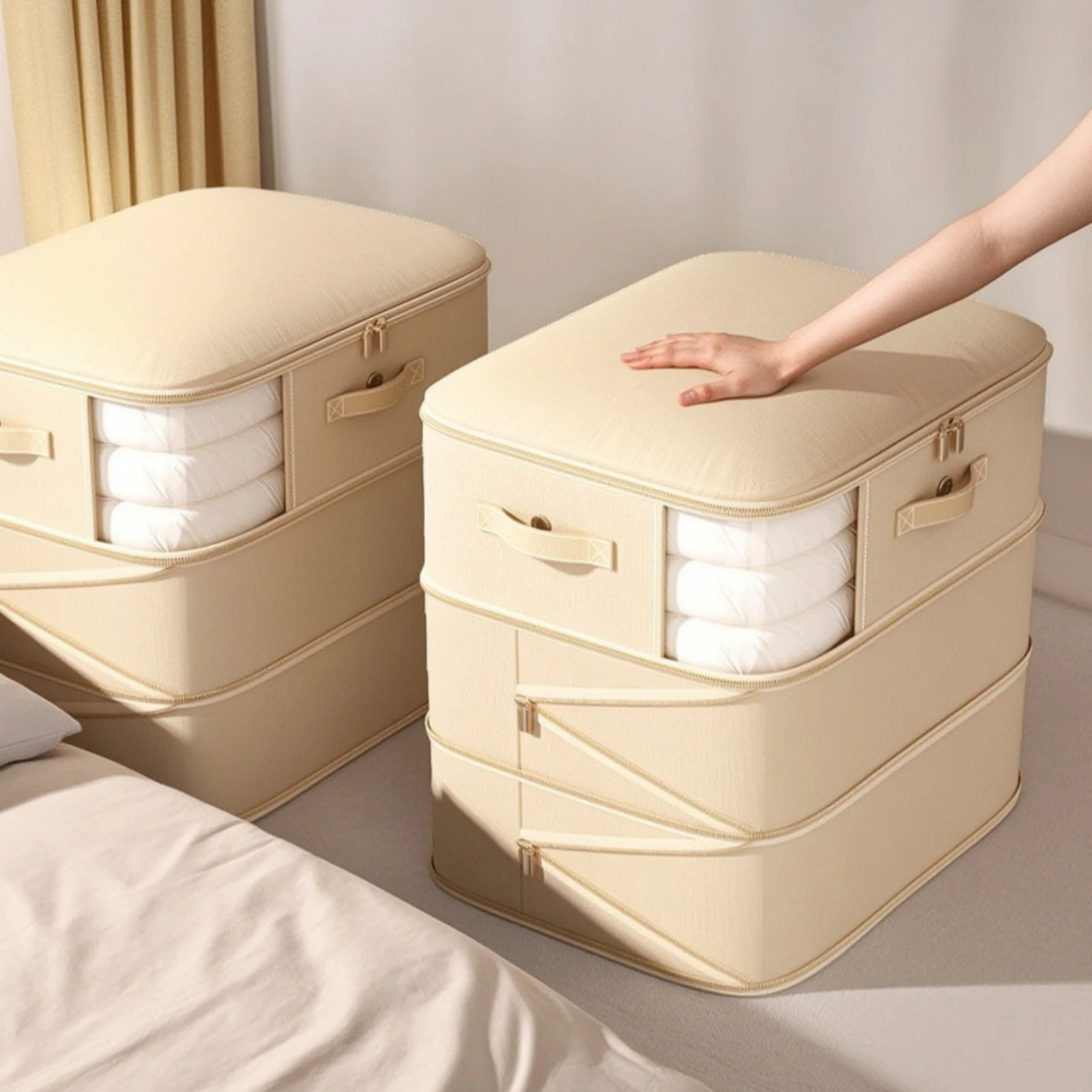 Quilt Storage Bag Three-Tier Clothes Storage Bag Large Capacity Space-Saving for Closet, Travel