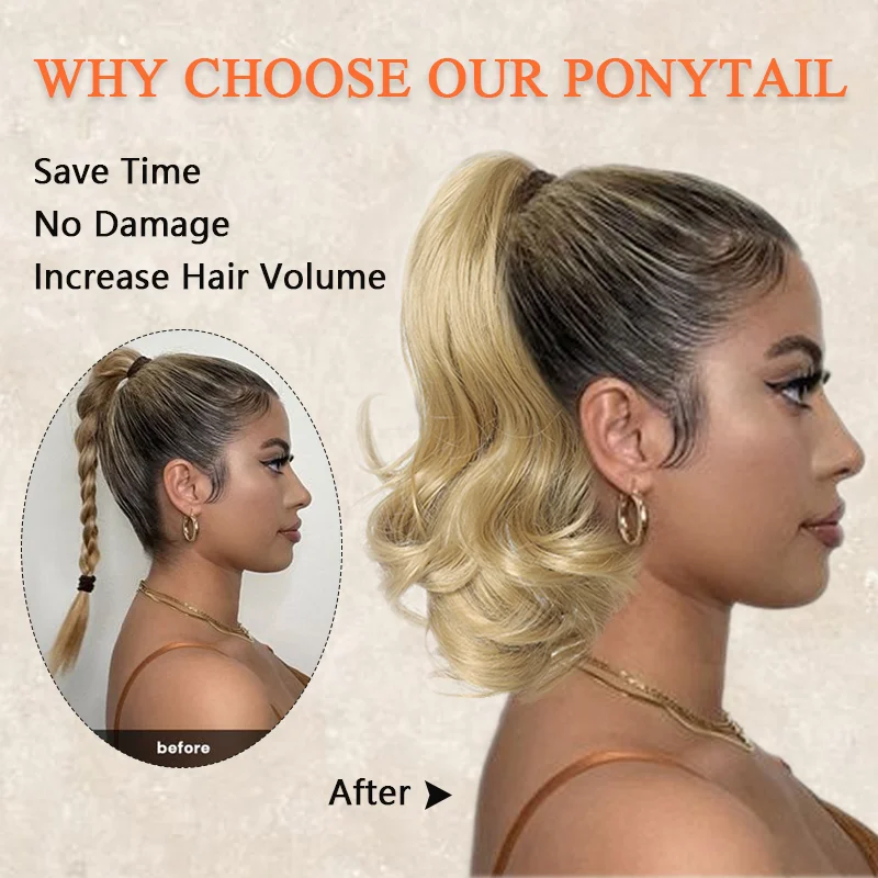 LUPU Synthetic Ponytail Extension Short Wave Curly Ponytail Clip in Claw Hair Extension Natural Synthetic Hairpiece for Women