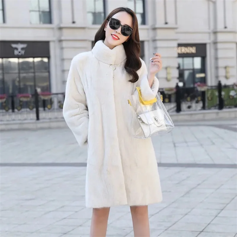 Imitation Mink Coat Female Whole Mink Lmitation Fur Coat Winter 2023 New High-grade Mink Velvet Mid Length Stand Collar Fur Coat