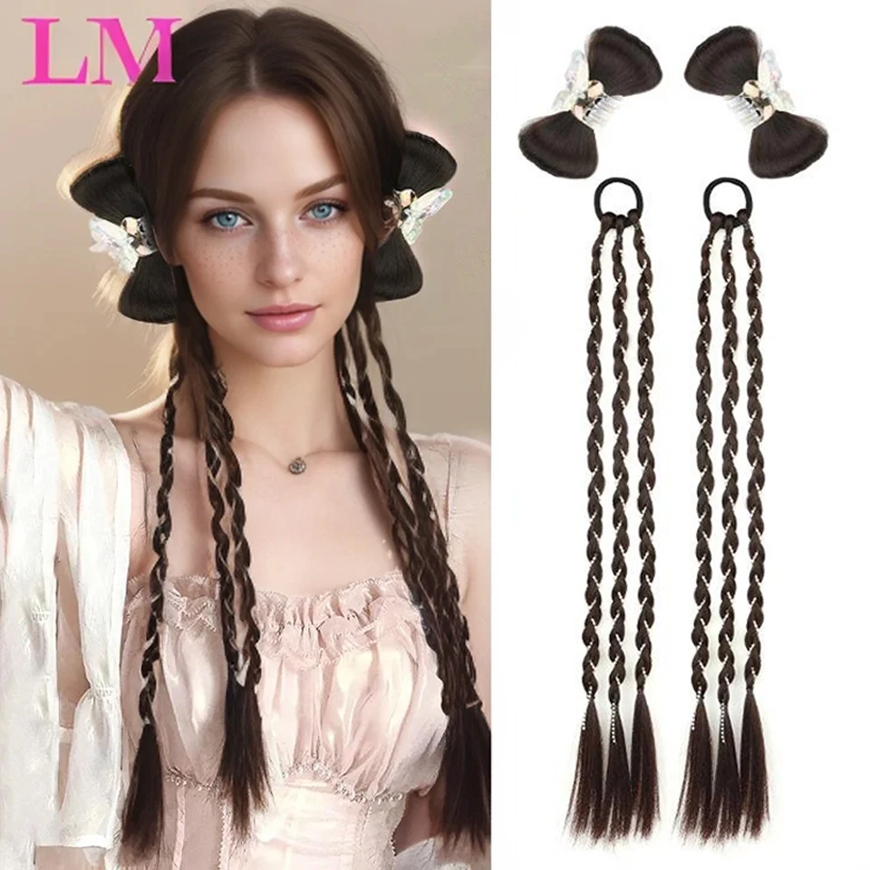 

LM Synthetic Long Braided Ponytail Hair Extensions for Women Black Brown Pony Tail with Hair Rope High Temperature Fiber