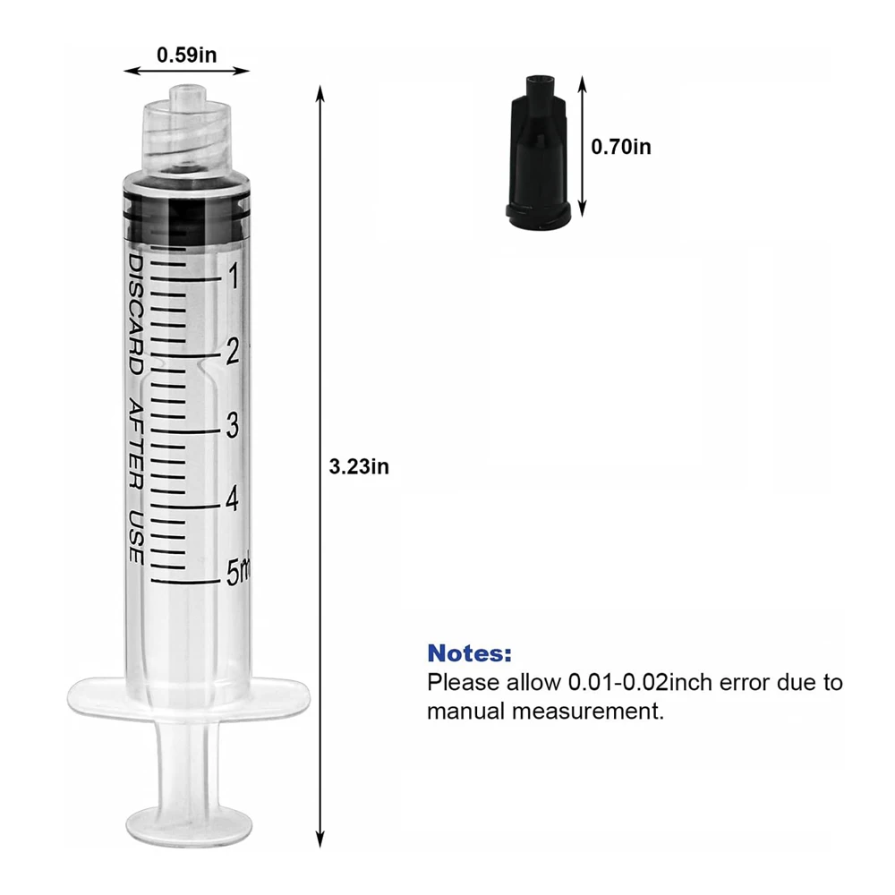 100PCS 5ml Sterile Luer Lock Syringe with Cap, Individually Wrapped, for Liquid Glue, Epoxy, Resin Dispensing