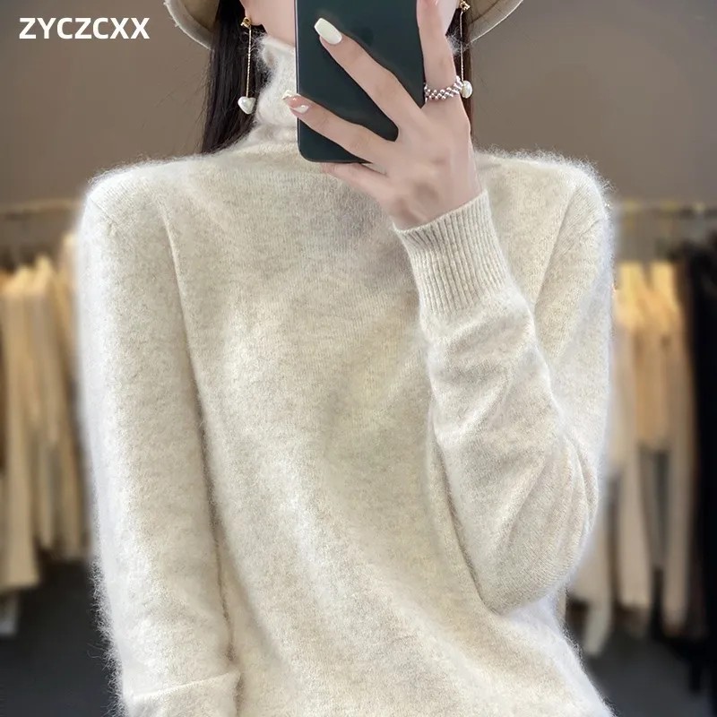 100% Pure Mink Cashmere Turtleneck Sweater For Women 2023 New Fall/Winter Pullover Sweater For Women Warm Thickened Sweater