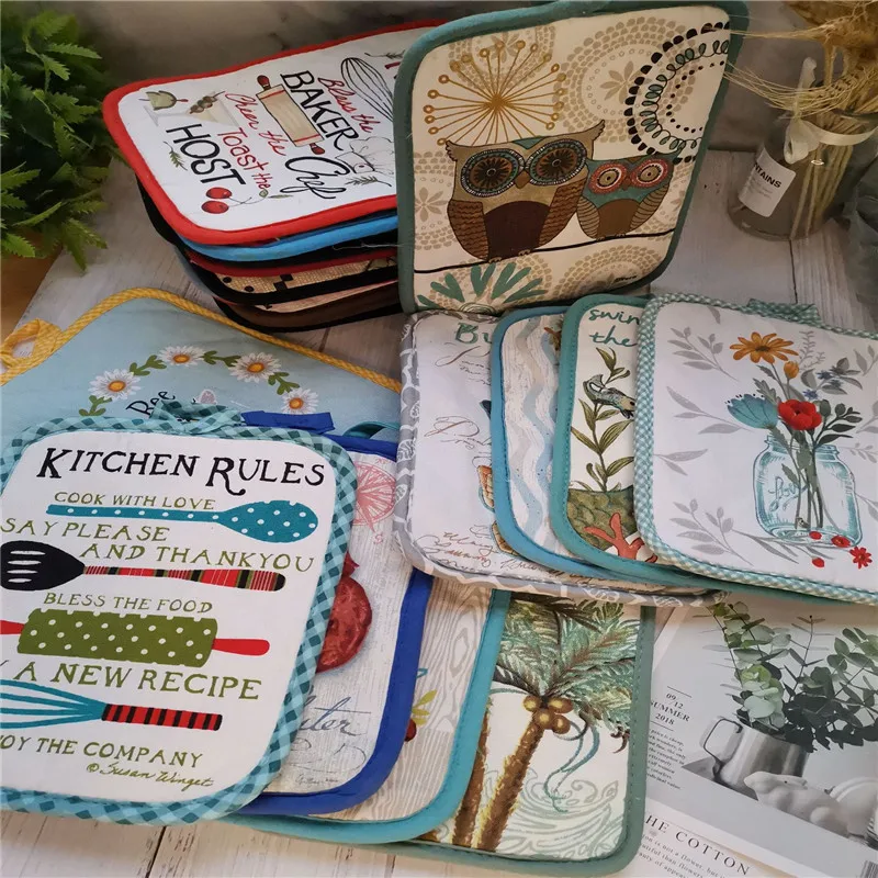 

1Pc Rectangle 17x22cm Pot Holder Colorful Printed Cotton Heat Resistant Potholder Pad Table Placemat