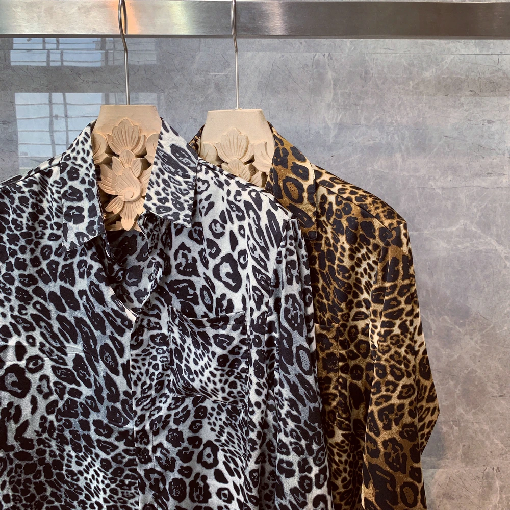 Premium Leopard Print Long Sleeve Men's Shirt Nightclub Hairstylist Trendy Outfit Flower Patterned Shirt Jacket Loose Fit
