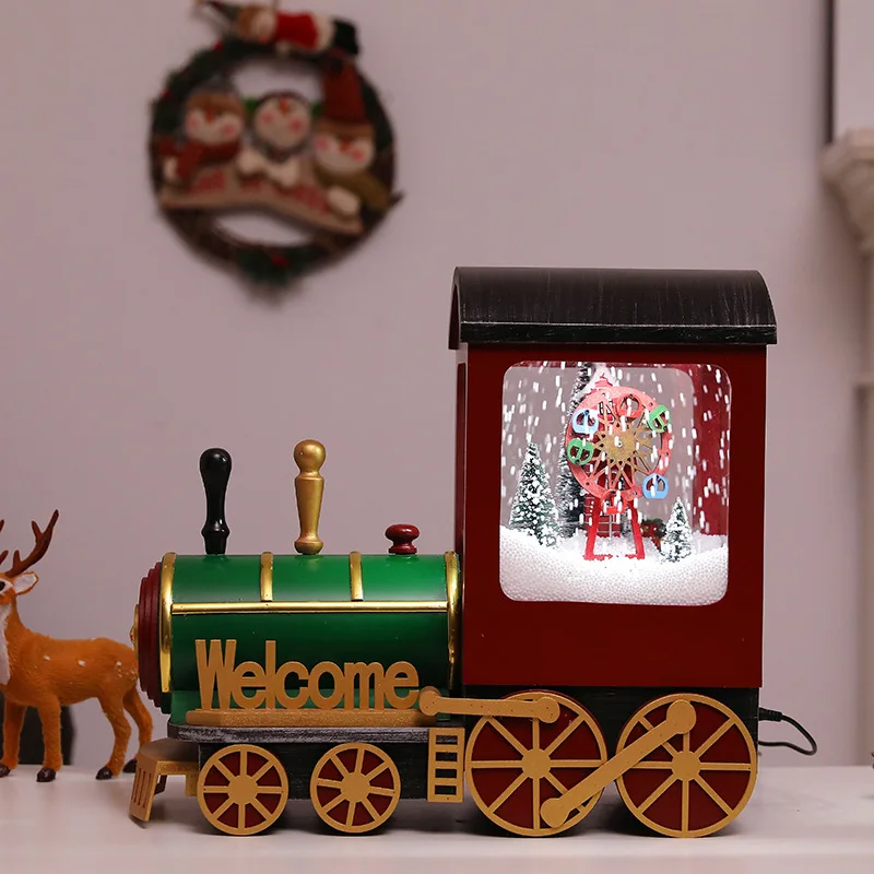 

Christmas train decorations retro luminous dynamic snow music lights locomotive ornament