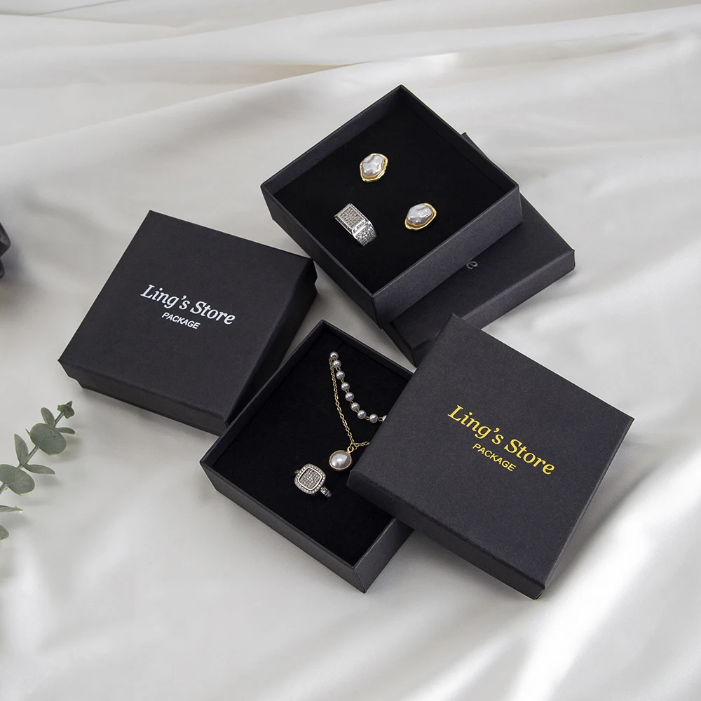 50 Buah Kotak Kertas Kemasan Hadiah Perhiasan Mewah untuk Cincin Anting Kalung Liontin Stud Gelang Kotak Organizer Dapat Disesuaikan dengan Logo