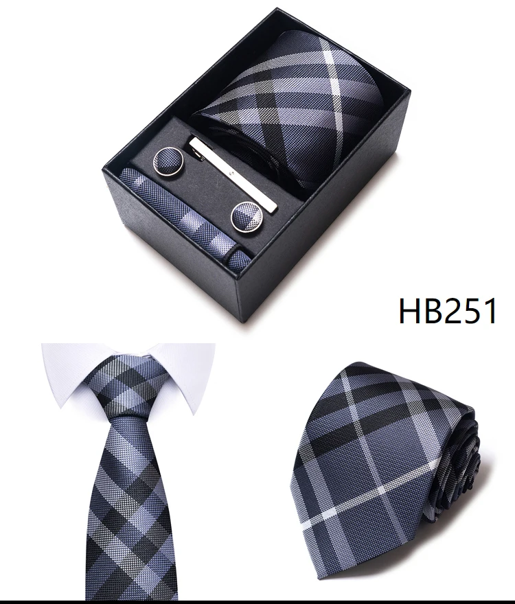 Hochwertige lila gestreifte Krawatte Taschentuch Manschettenknopf Set für Männer Krawatte Urlaub Geschenkbox Anzug Zubehör Hochzeit Gravats – Detail 29