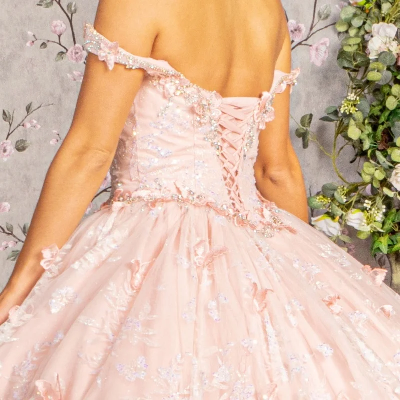 Pink Shiny Princess Quinceanera Dresses Off The Shoulder Sequin Appliqued Bow Flower Beads Tull Sweet 16 Dress Ball Gown Vestido