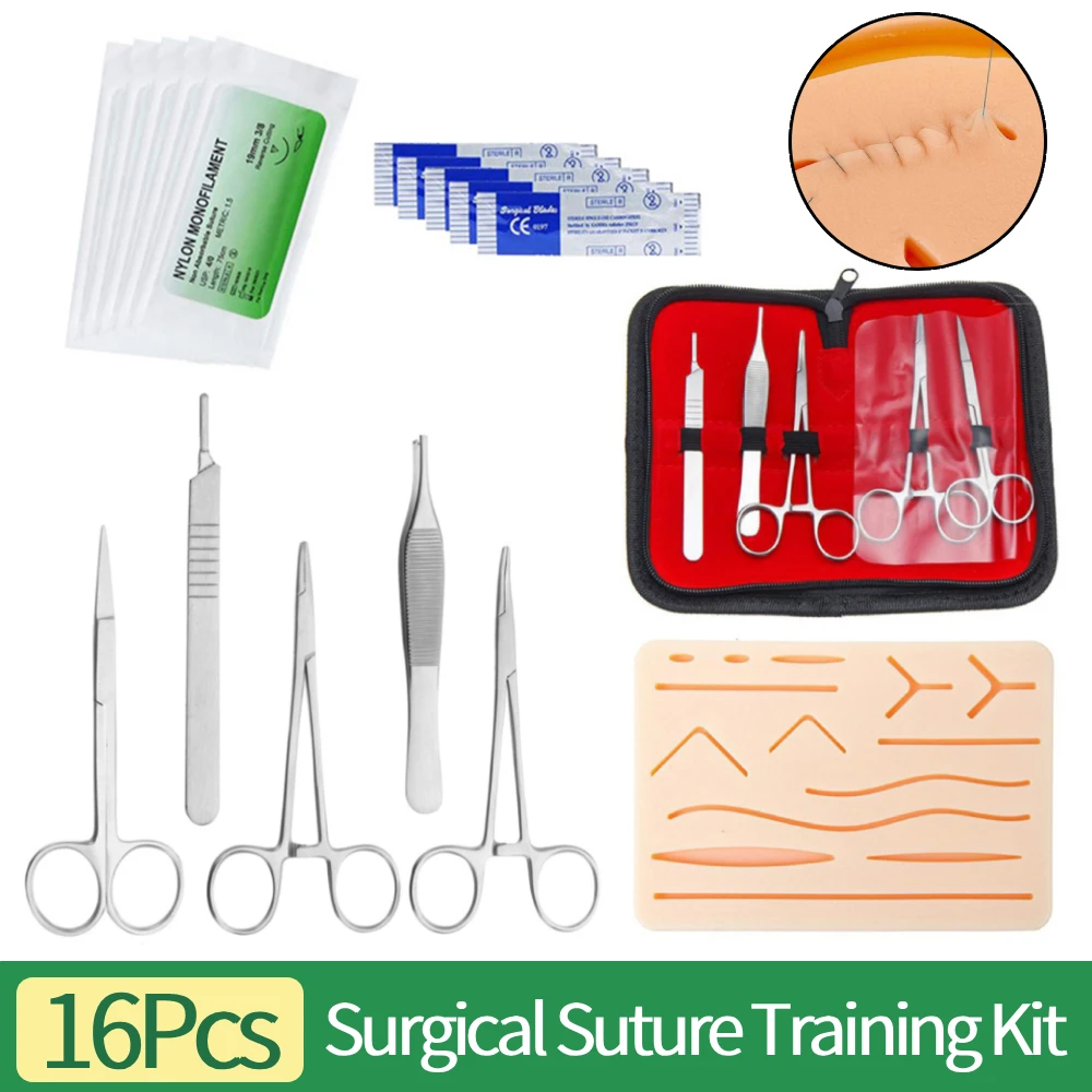 16Pcs/Set Silicone Simulation Wounds Suture Training Pads Reusable Human Traumatic Skin Model for Medical Student Suture Tool