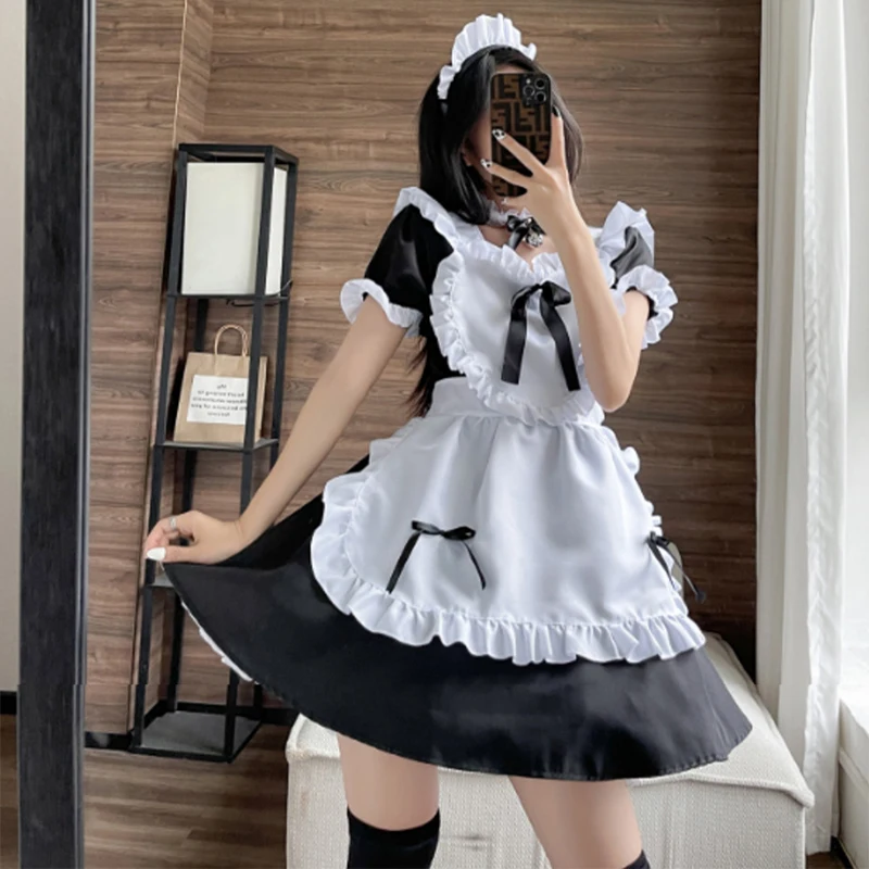 Black Red Sky Blue Pink Women Maid Servant Dress for Christmas Halloween Cute Lolita Maid Costume Girls Women Lovely Maid Outfit