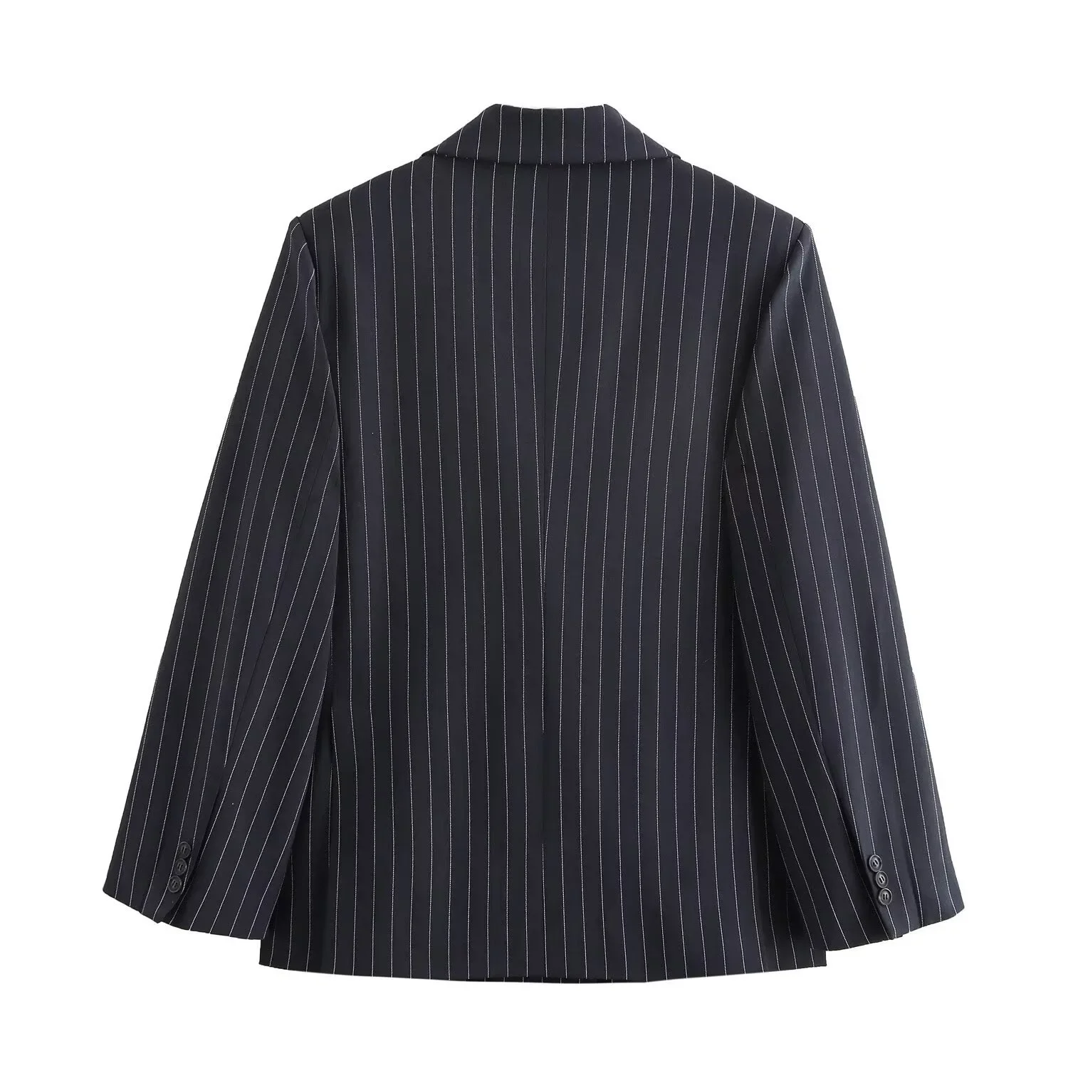 Women Blazer Double Breasted Office Suit Jacket Vintage Striped Notched Lapel Formal Work Coat Female Business Casual Outerwear