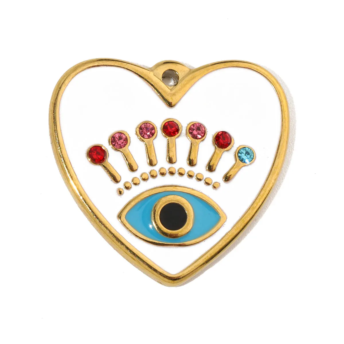3pcs/Lot French Antique Pink Flower Stainless Steel Diy Charms Women Heart Evil Eye Necklace Pendant Wholesale Jewelry
