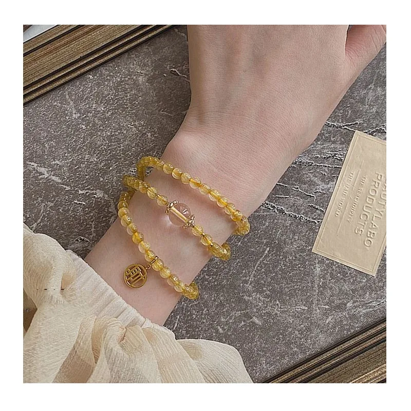 

New Chinese-style Imitation Crystal Three-circle Bracelet, Female Yellow Natal Year, Good Meaning, Transfer Bead Multi-circle Br