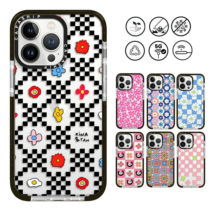 Colorful Chessboard Flowers Case For iPhone 16 15 14 13 12 11 Pro X XS XR Max 7 8 Plus SE 2 Soft TPU Shockproof Back Cover Capa