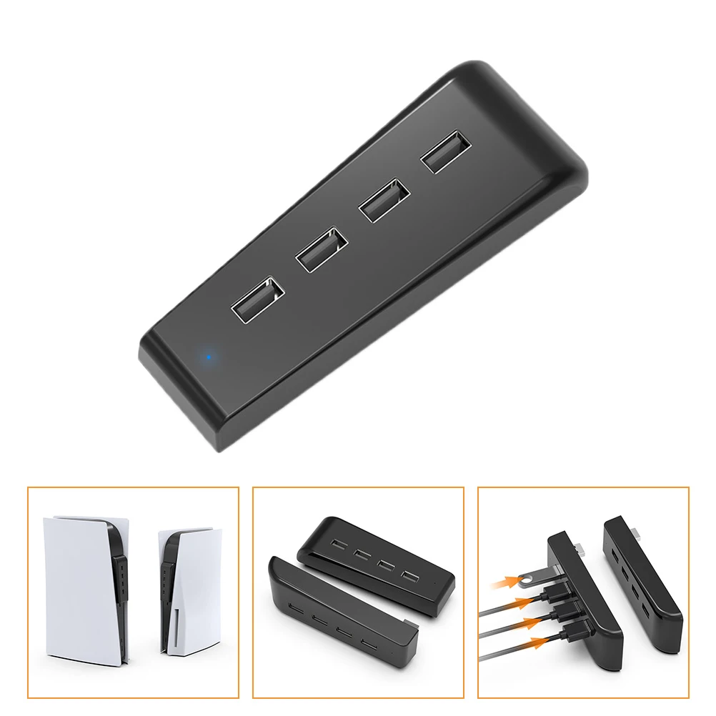 

4 Port USB 2.0 Hub Adapter for and Pc Compact Design Game Console USB Expansion Professional Docking Station