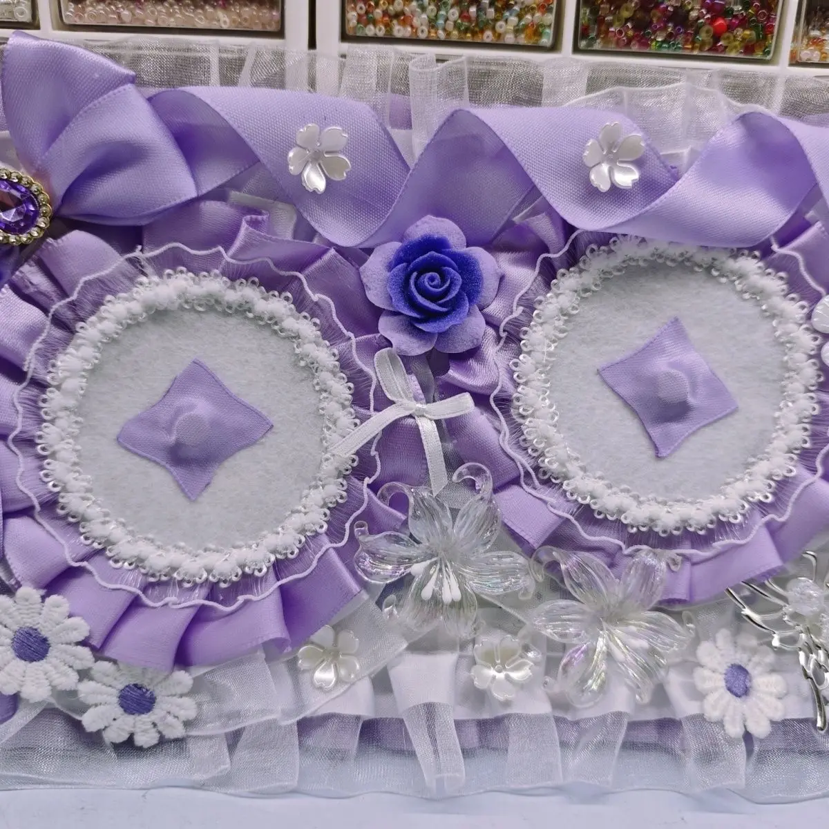 Original Purple Plush Finished Badge Holder Lace Ribbon Lolita Cosplay Insert Board Ita Bag Decoration ita bag Accessories