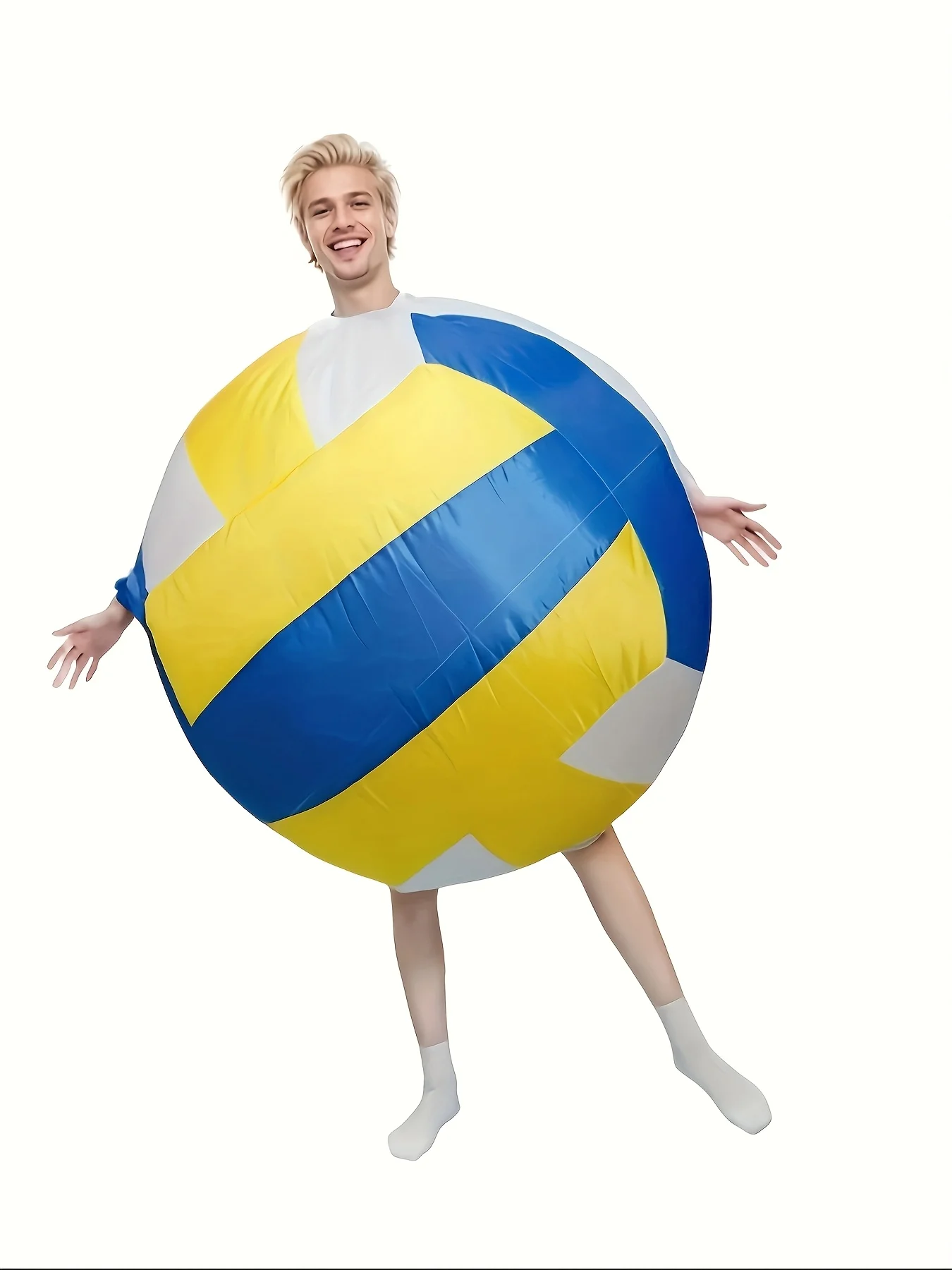 

Blue Yellow Giant Volleyball Inflatable Costume for Men Durable Polyester Zip Up Loose Fit 150 to 190cm Ideal for Halloween