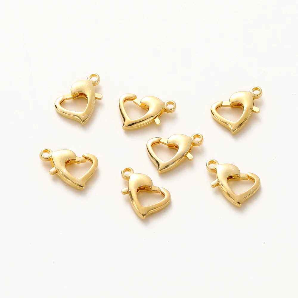Cierres de langosta de corazón de Latón chapado en oro, pulseras DIY, collar, suministros de accesorios de fabricación de joyas, 14K, 18K, 10 piezas