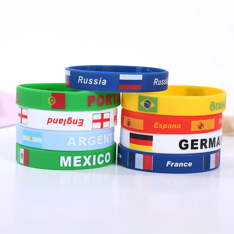 2PCS National Flags Printing Sports Silicone Bracelet Men Women Wristbands Rubber Band Germany Brazil France Fashion Accessories