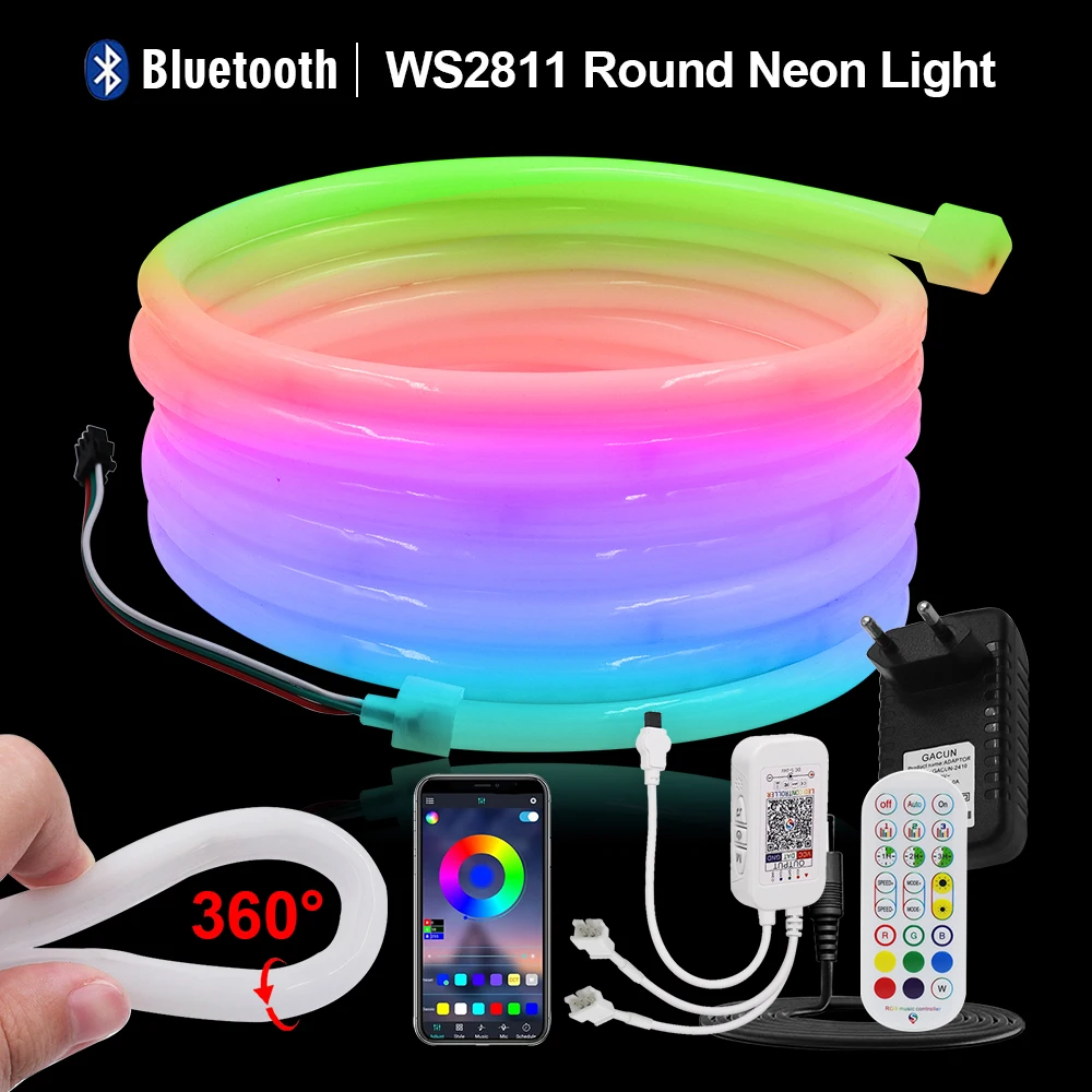 24V WS2811 Addressable Pixel LED Neon Strips Remote/Bluetooth/WiFi Tuya APP Smart RGBIC Waterproof Flexible Round Tube Tape Lamp