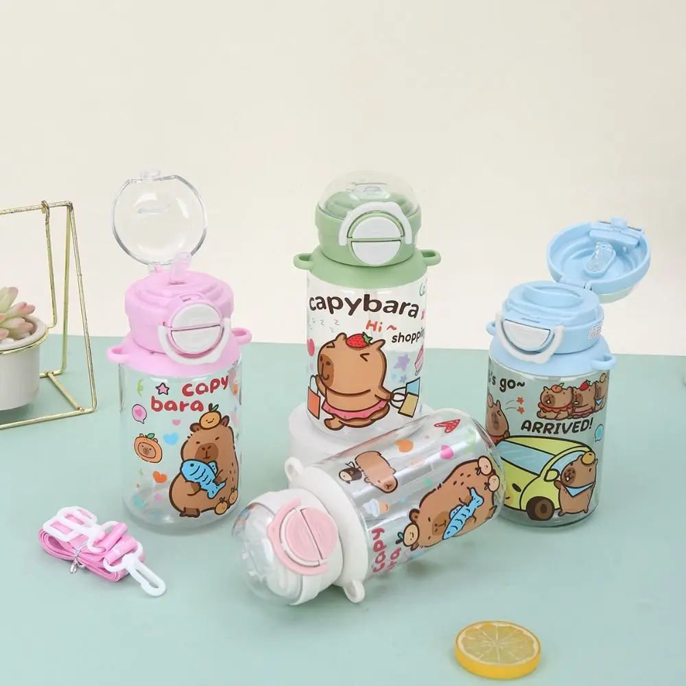 

500ml Capybara Water Bottles Cute Cartoon Transparent Plastic Cup with Lid Straw Milk Cup Capybara Drinking Bottle Summer