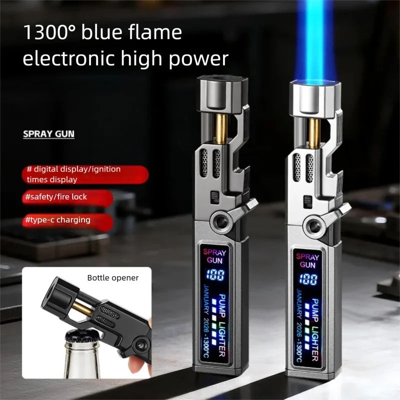 2026 New Digital Display High Temperature 1300℃ Fierce Blue Flame Multifunctional Spray Gun Lighter, Portable Camping Igniter