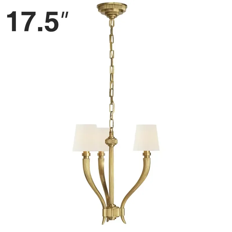 17.5 Inch Vintage American Brass Chandelier with White Lampshade for Living Room Dining Room Bedroom Kitchen and Foyer