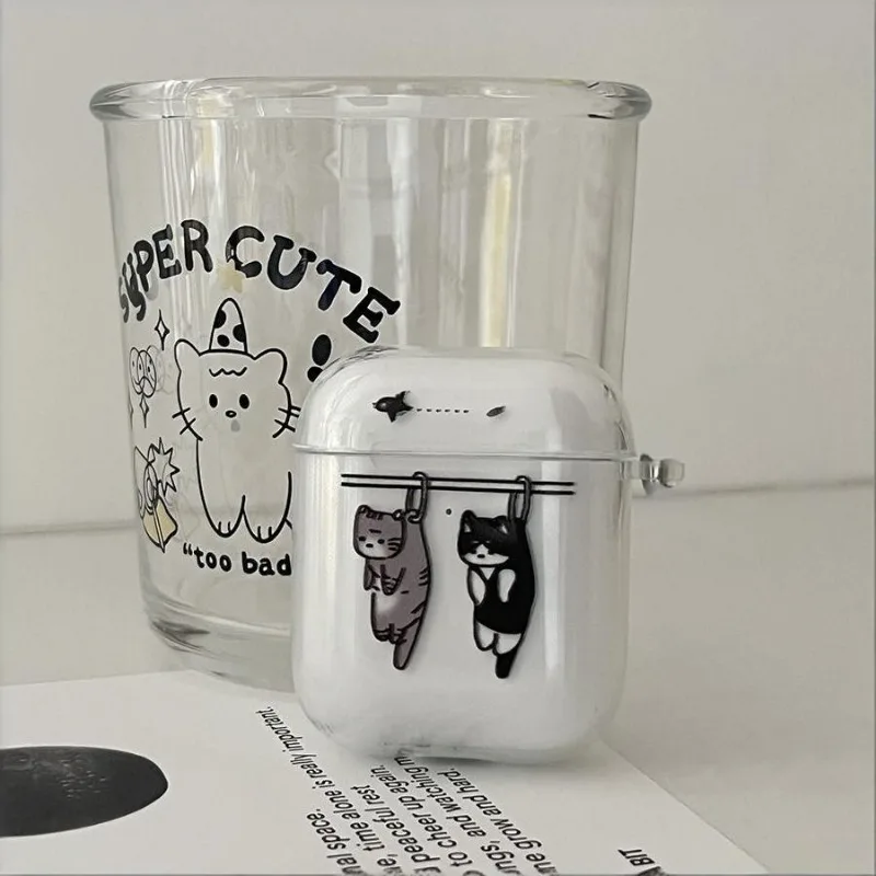 مضحك القط الأسود واضح حقيبة سماعة الاذن ل Airpods 4th 3rd 2 Pro 3 غطاء شفاف ل Airpod 3 1 ملحقات واقية قذيفة