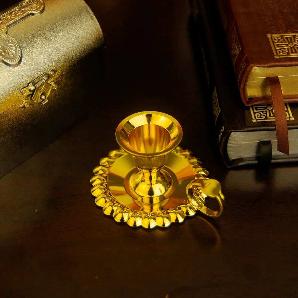 Gold Handheld Candlestick Scalloped Drip Tray Portable Single Candle Stand Orthodox Liturgical Ritual Accessory Baptism Souvenir