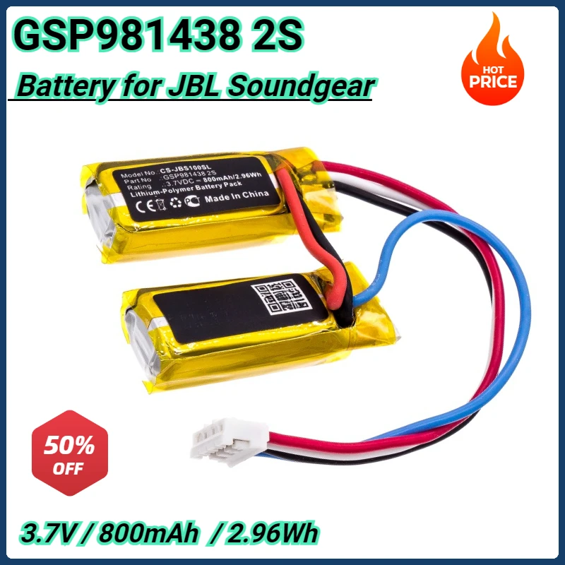 

800mAh Speaker Battery GSP981438 2S for JBL Soundgear Li-Polymer 3.7V /2.96Wh Wireless Headset Battery